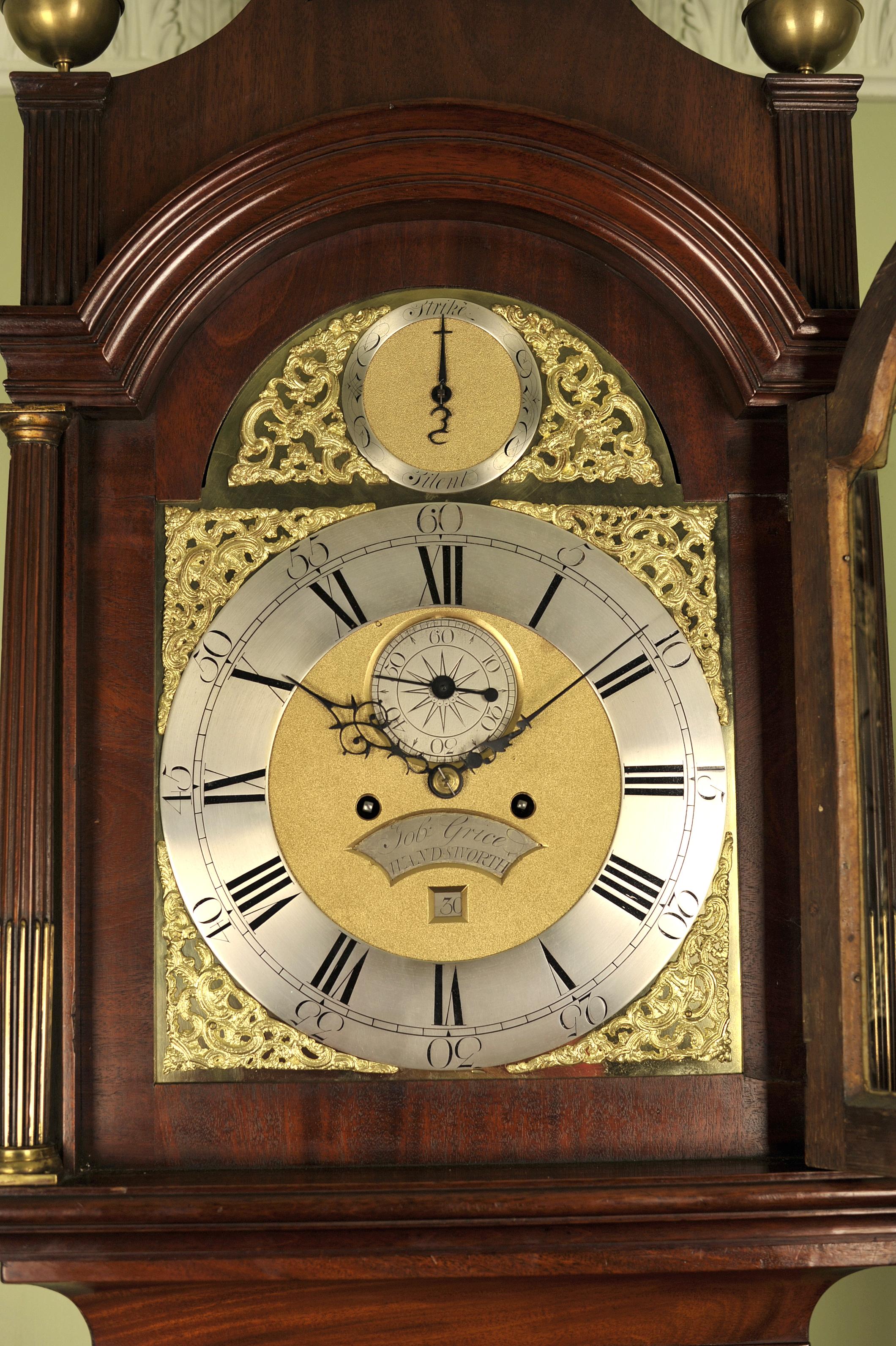 London Mahogany Pagoda Longcase Clock Grice of Wandsworth In Excellent Condition For Sale In Chesterfield, GB