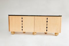 London Media Cabinet, Black Lacquer and Maple Cabinet by Christian Siriano