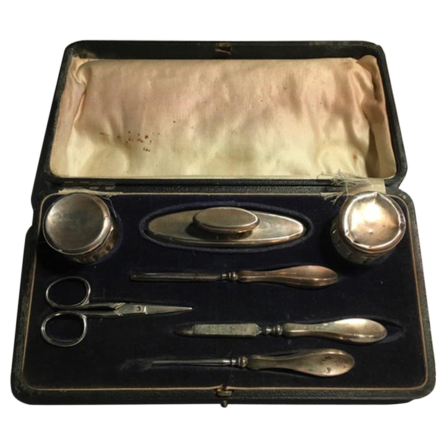 London Mid-19th Century Vanity Kit Set Sterling Silver For Sale