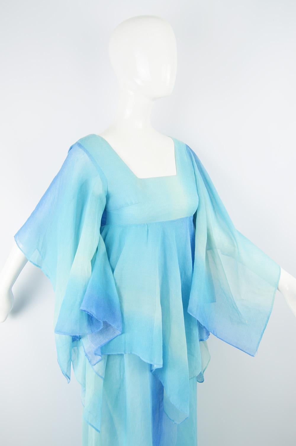 London Mob of Carnaby Street 1970s Blue Ombre Cotton Voile Vintage Maxi Dress 1