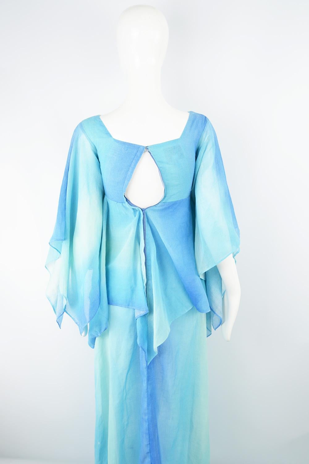 London Mob of Carnaby Street 1970s Blue Ombre Cotton Voile Vintage Maxi Dress 3