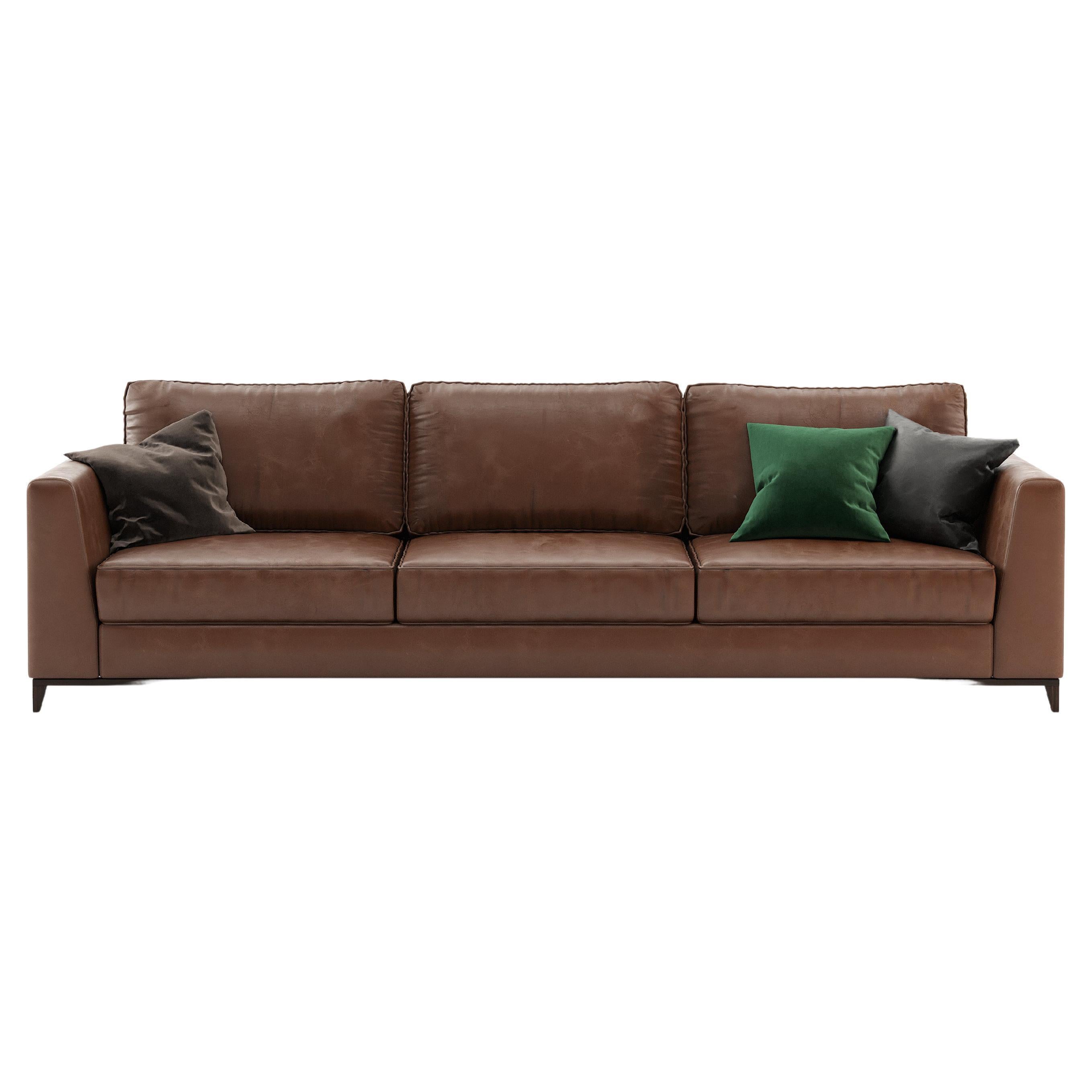 Ralph Lauren Leather Upholstered Sofa w/ Four Pillows at 1stDibs