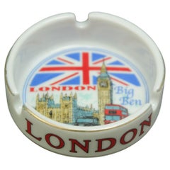 Plato Cenicero Redondo de Porcelana de Recuerdo de Londres con Puntos de Referencia del Reino Unido