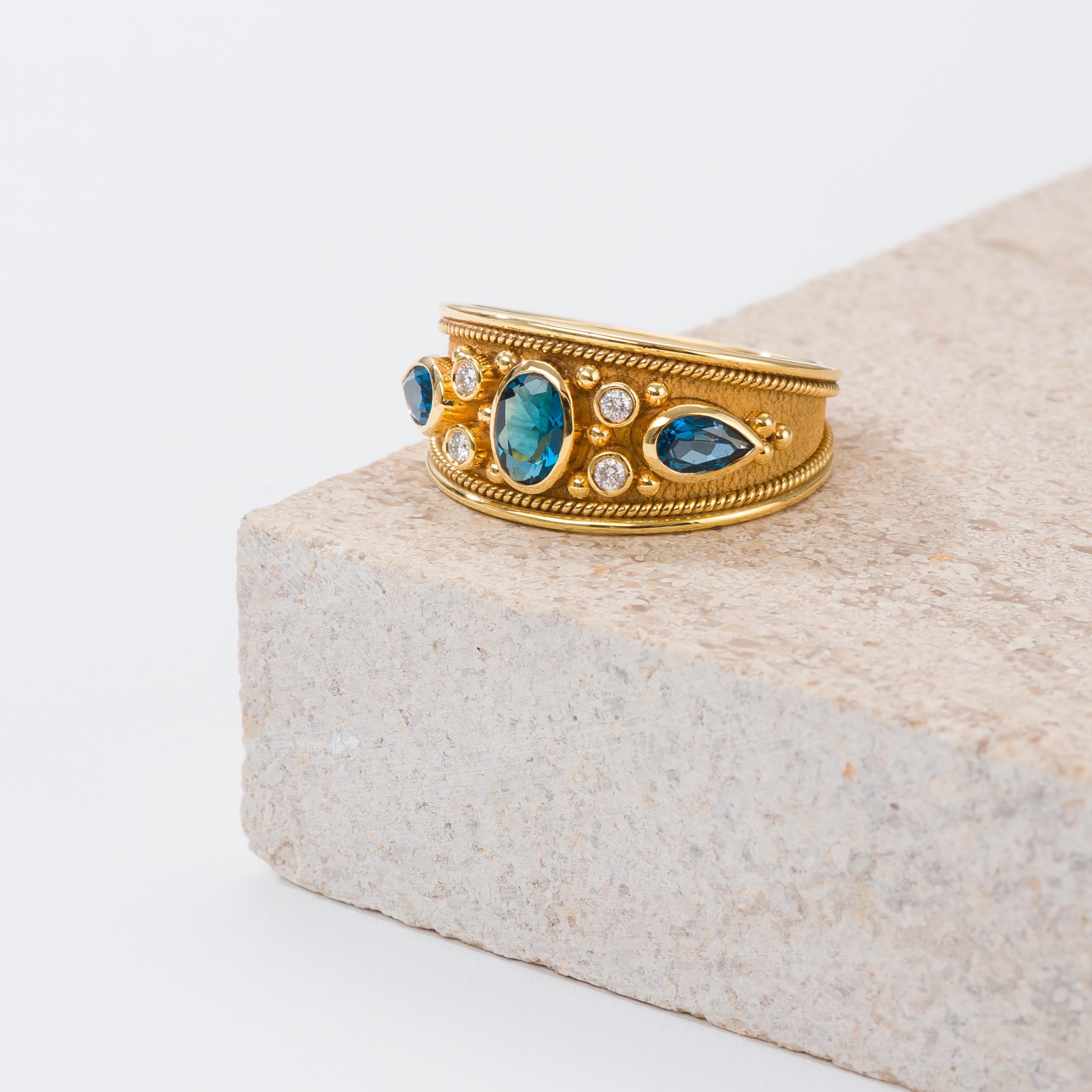 Women's London Topaz Gold Byzantine Ring with Diamonds For Sale