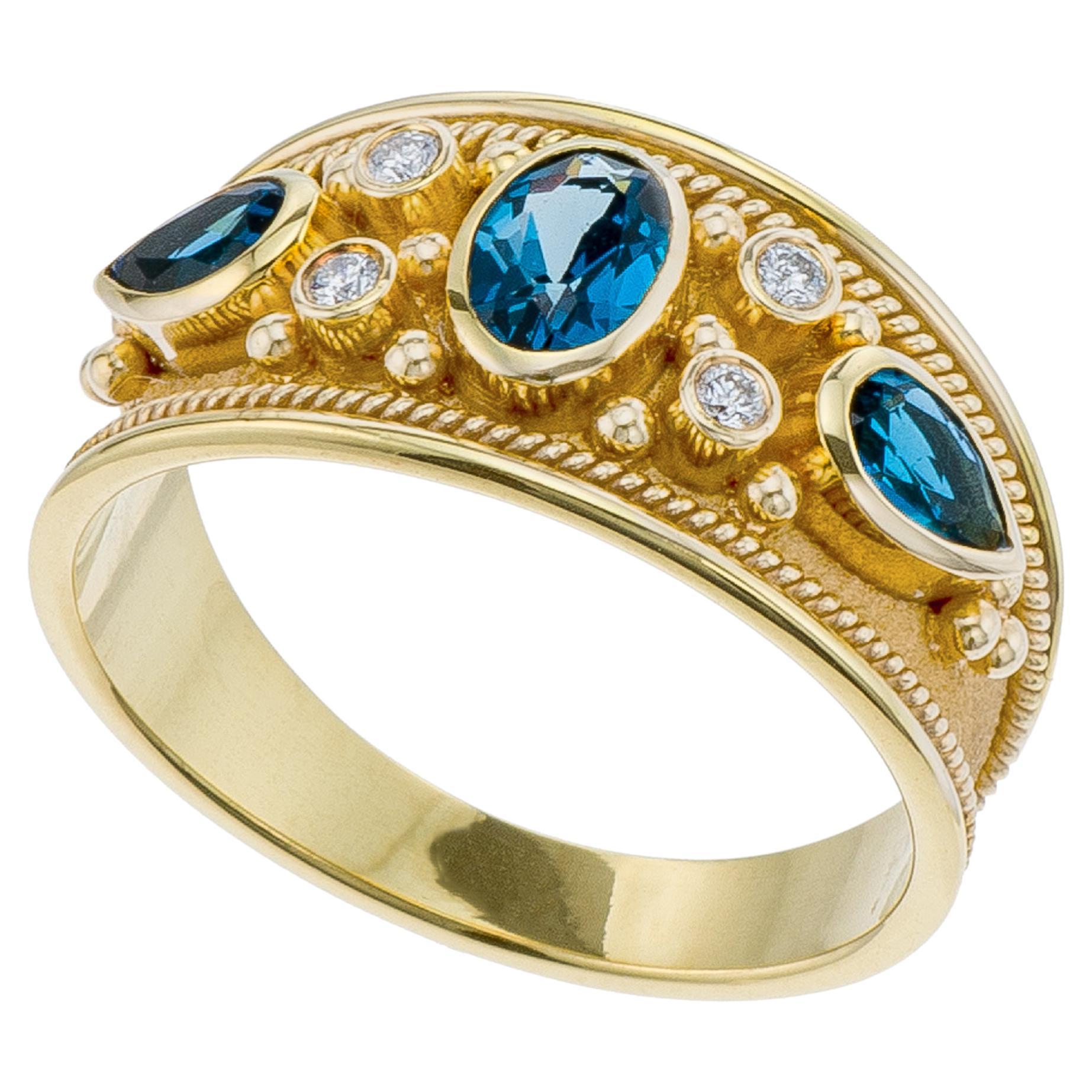 London Topaz Gold Byzantine Ring with Diamonds For Sale