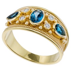 London Topaz Gold Byzantine Ring with Diamonds