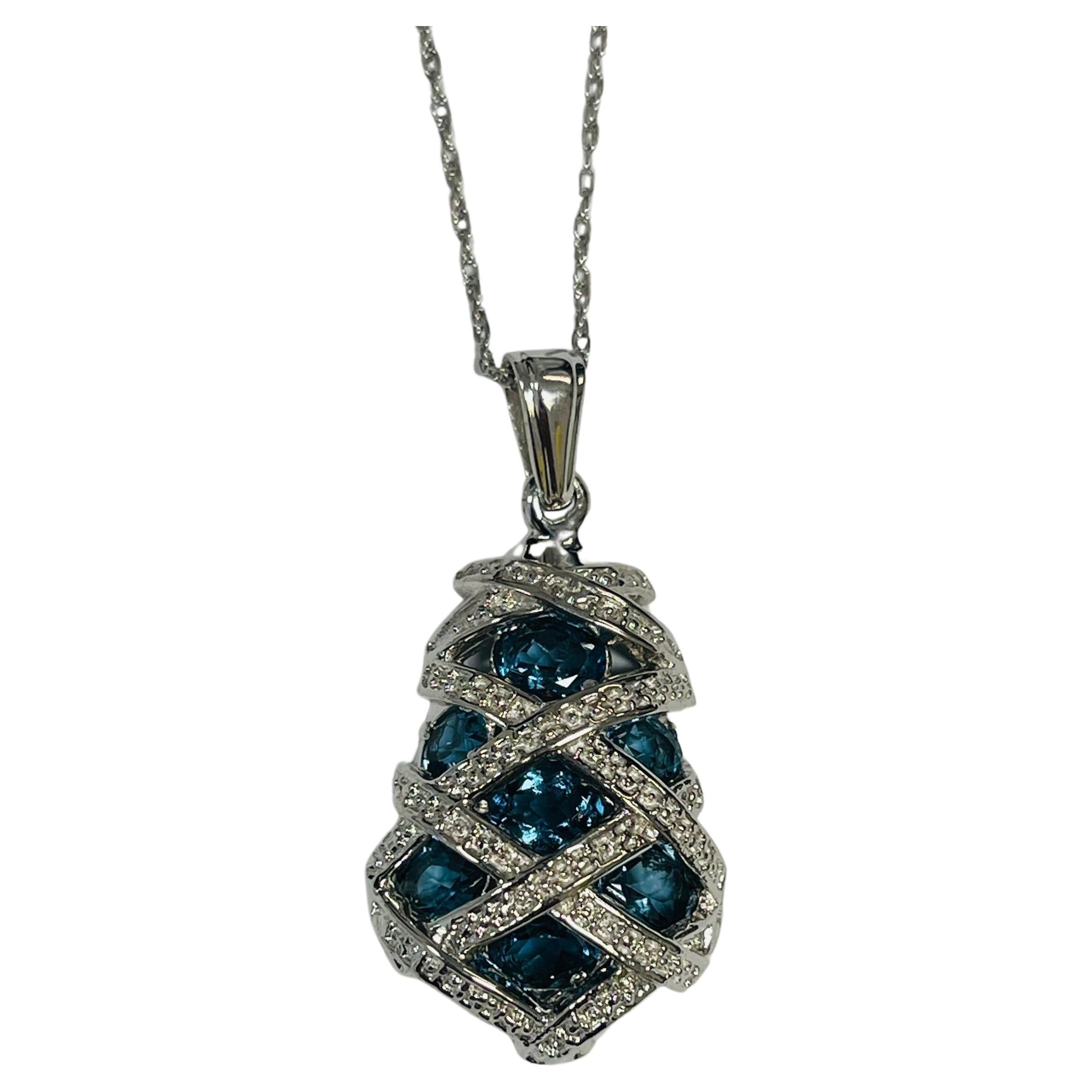 London topaz pendant necklace Bee Hive 18KT white gold necklace