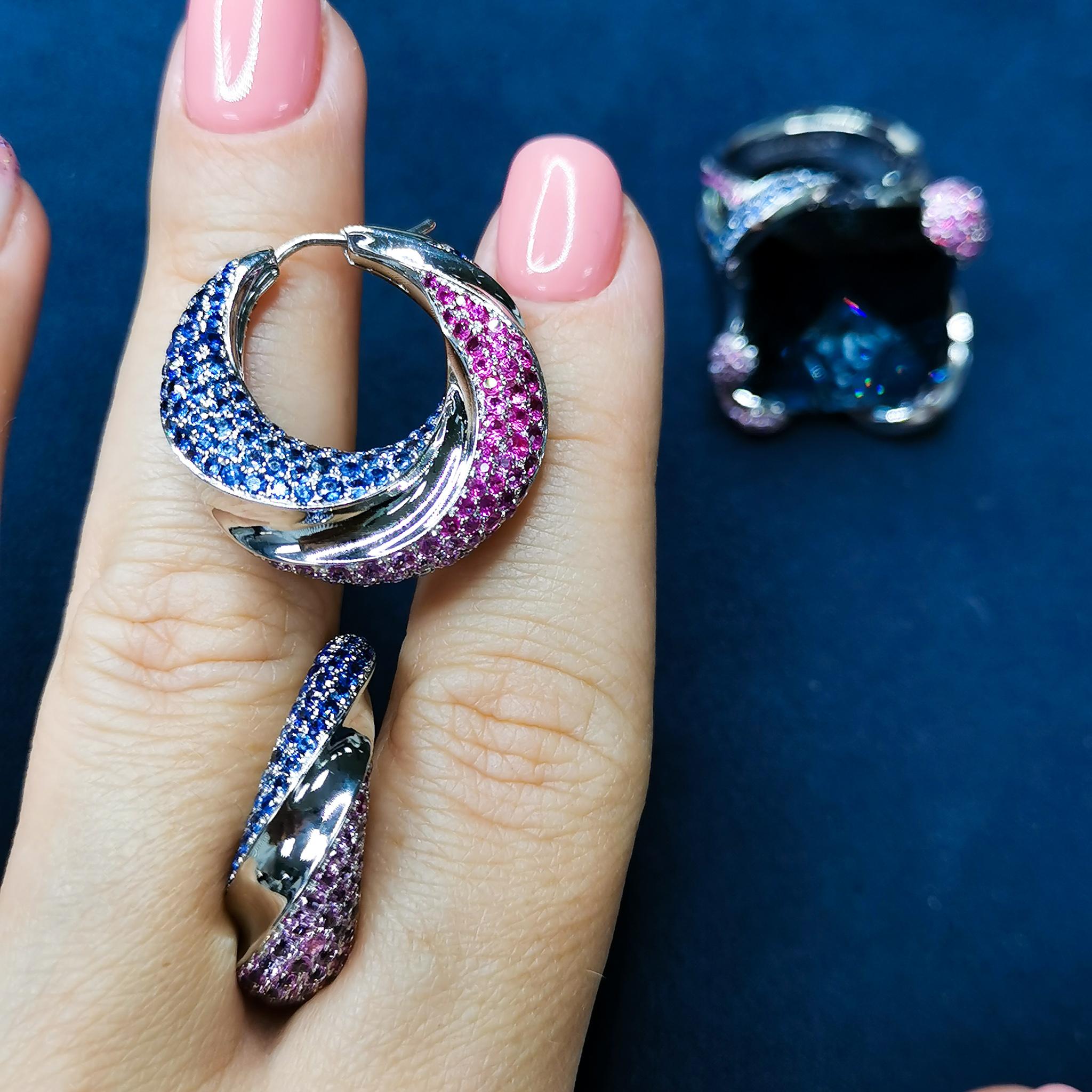 Women's London Topaz Pink Blue Sapphires 18 Karat White Gold New Age Suite For Sale