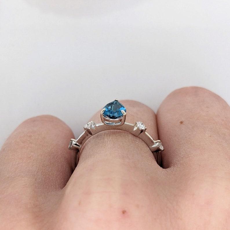London Topaz Ring w Diamond Accents in 14k Solid White Gold Pear Shape 6x4mm For Sale 1