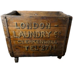 Antique London Wooden Hotel Laundry Trolley Cart