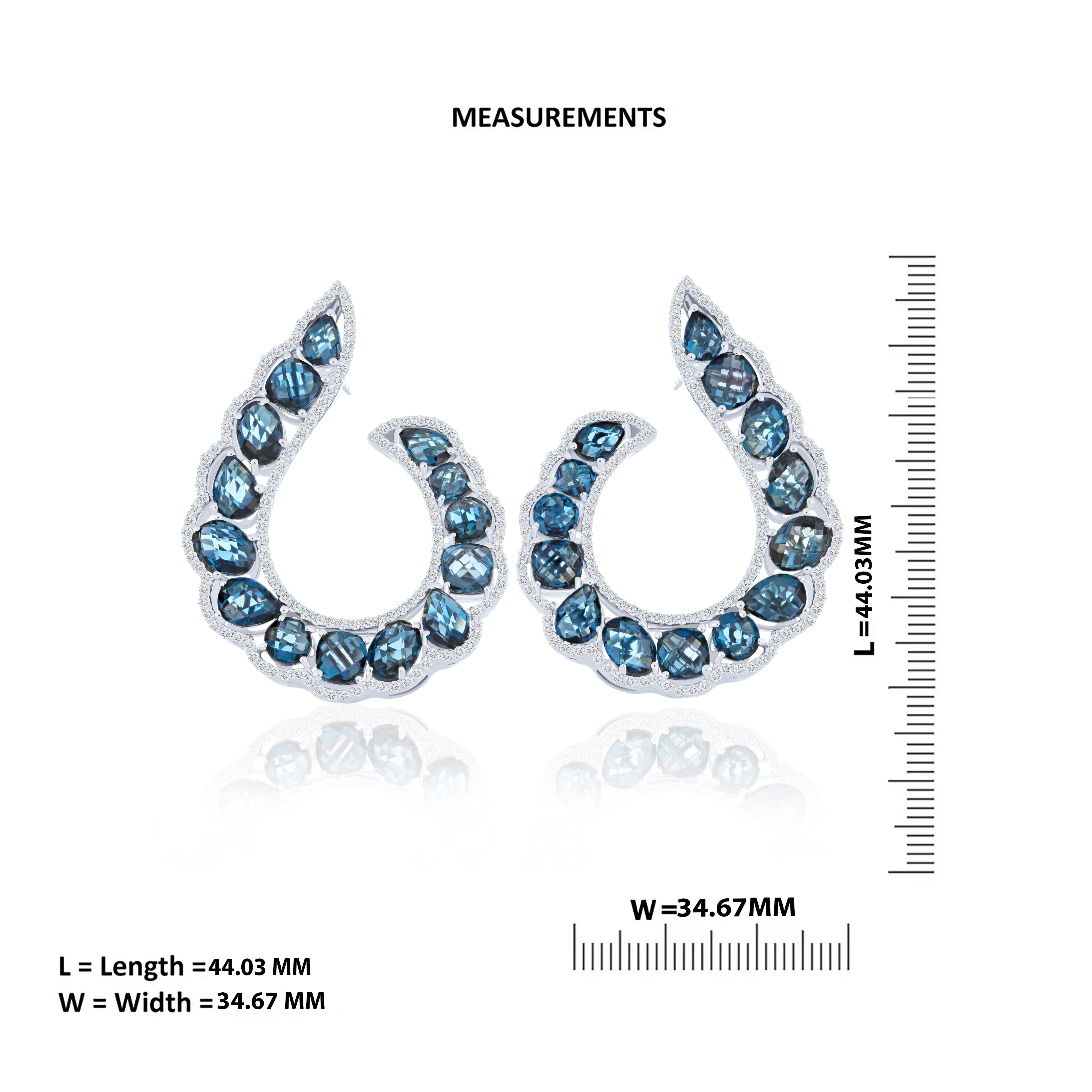 Londonn Boucles d'oreilles cloutées en or blanc 14 carats avec topaze bleue et diamant en vente 1