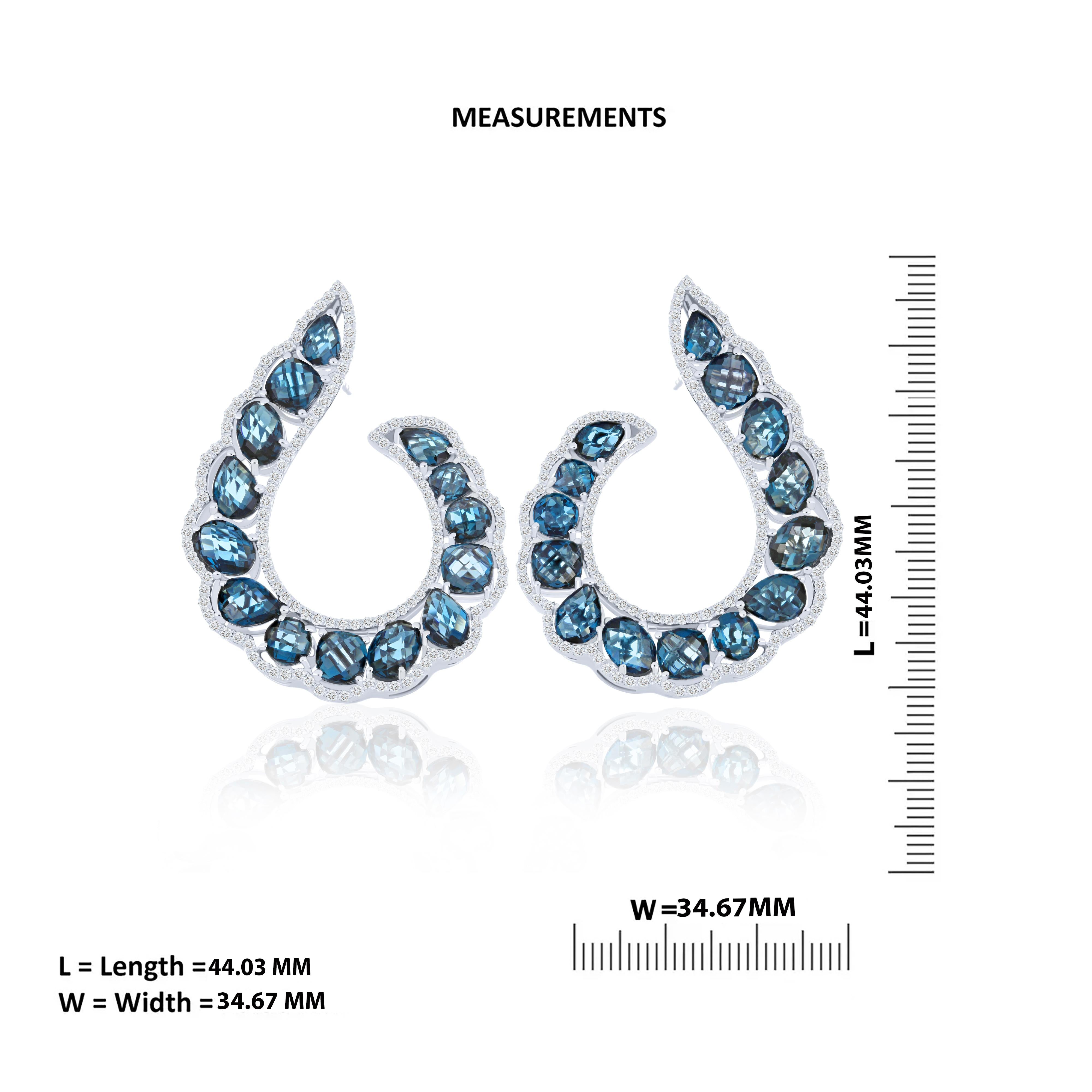 Londonn Boucles d'oreilles cloutées en or blanc 14 carats avec topaze bleue et diamant  en vente 1