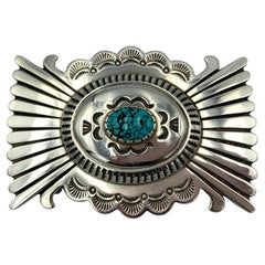 Lone Mountain Turquoise Buckle by Navajo Silversmith Fidel Bahe