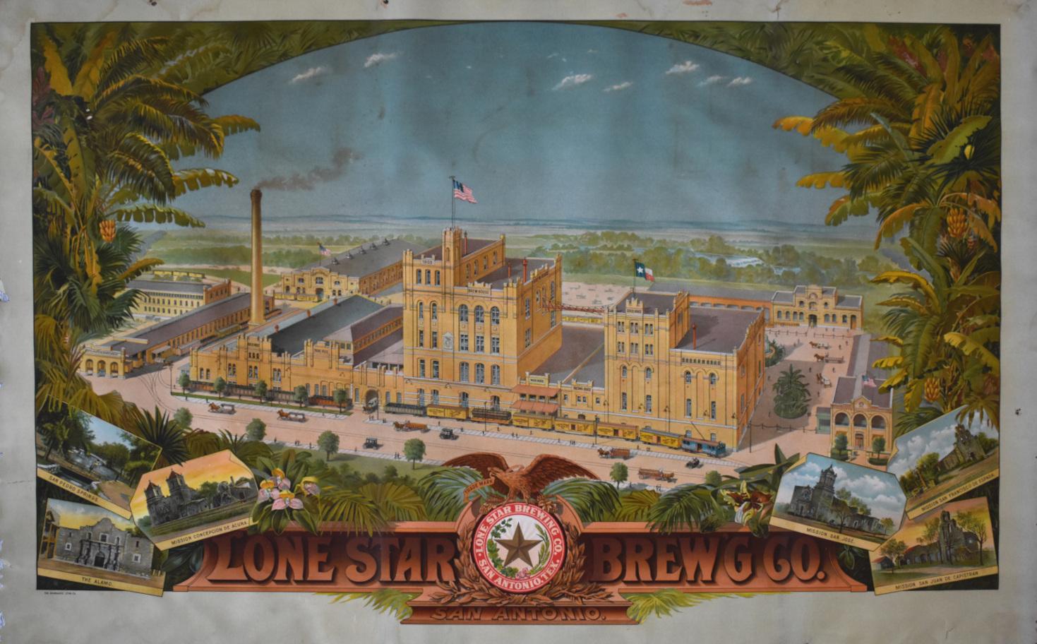 LONE STAR BEER BREWERY CHROMOLITHOGRAPH. DATED 1903 LARGE SAN ANTONIO TEXAS BEER - Print by LONE STAR BEER TEXAS 1903 LITHOGRAPH