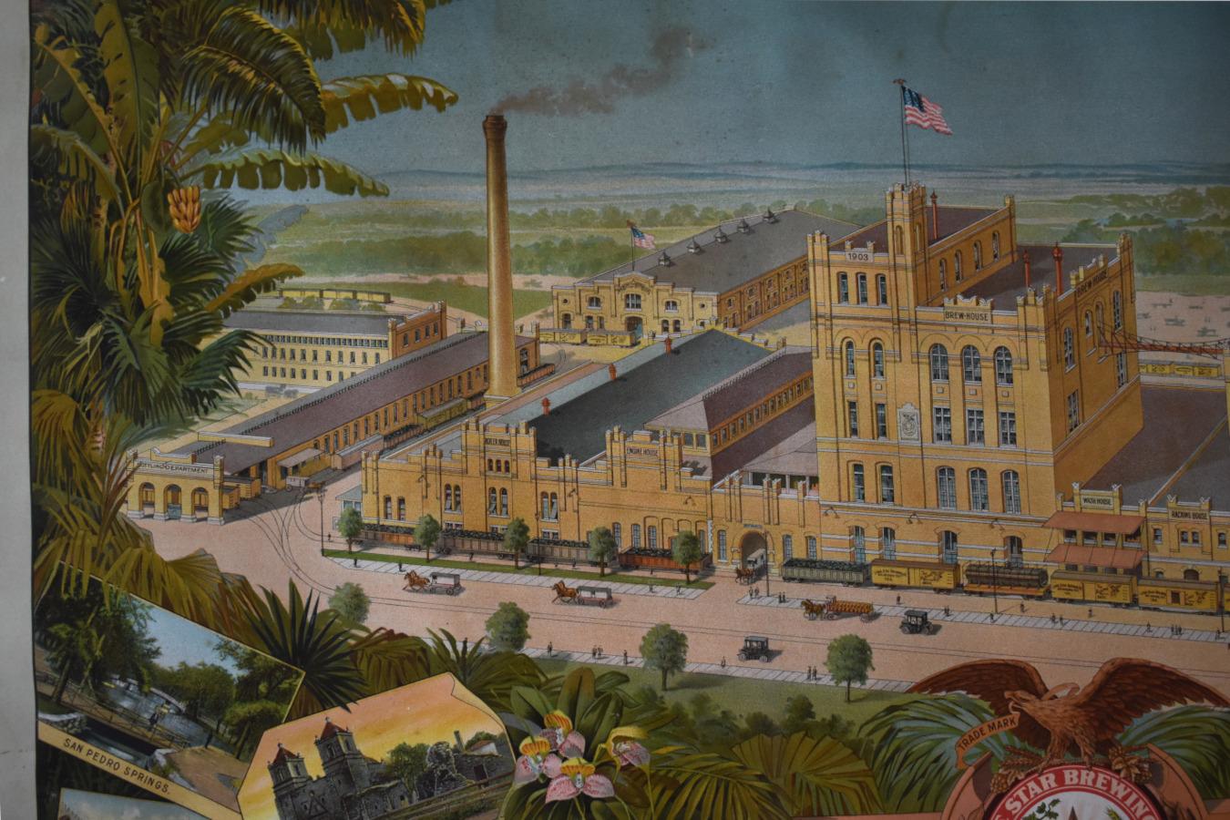 LONE STAR BEER BREWERY CHROMOLITHOGRAPH. DATED 1903 LARGE SAN ANTONIO TEXAS BEER - Realist Print by LONE STAR BEER TEXAS 1903 LITHOGRAPH
