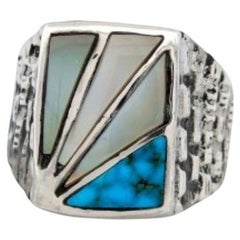 Lone Tree Ring: Sterling Silver, Mother of Pearl, & Turquoise