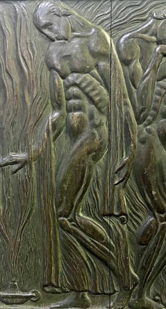 "Lonely Wanderers Gather Silently", Symbolist-Art Deco Sculptural Relief