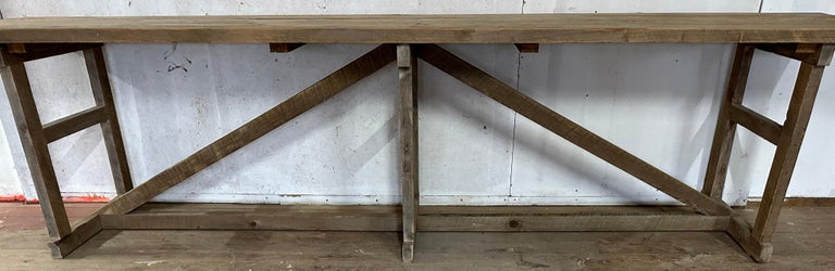 Hand-Crafted Long Industrial Country Style Work Table or Kitchen Island For Sale