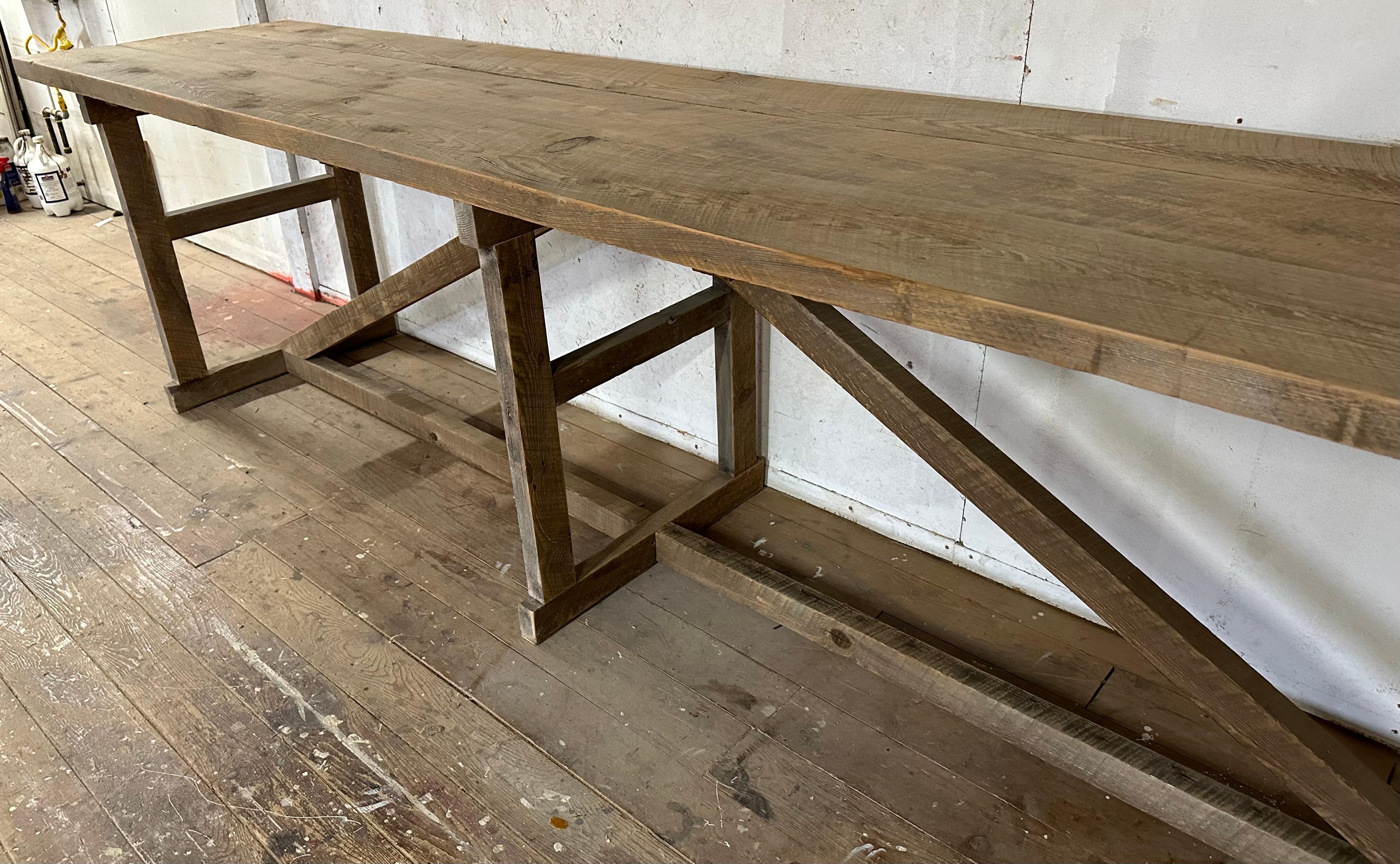 Long Industrial Country Style Work Table or Kitchen Island In Good Condition In Sheffield, MA