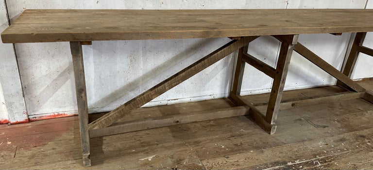 20th Century Long Industrial Country Style Work Table or Kitchen Island For Sale