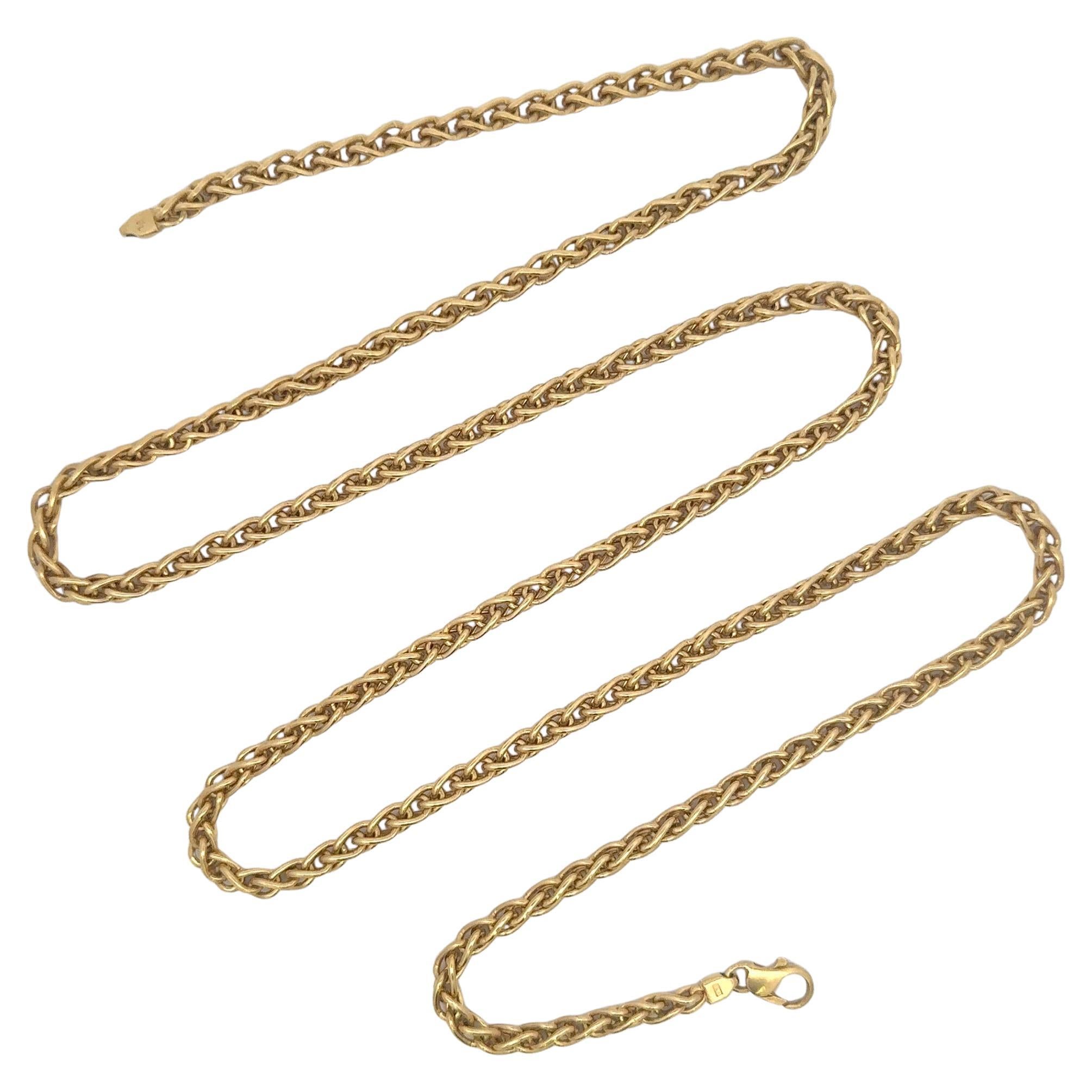 Long collier tressé en or jaune 14 carats de 30 pouces 20,3 grammes Unisexe en vente