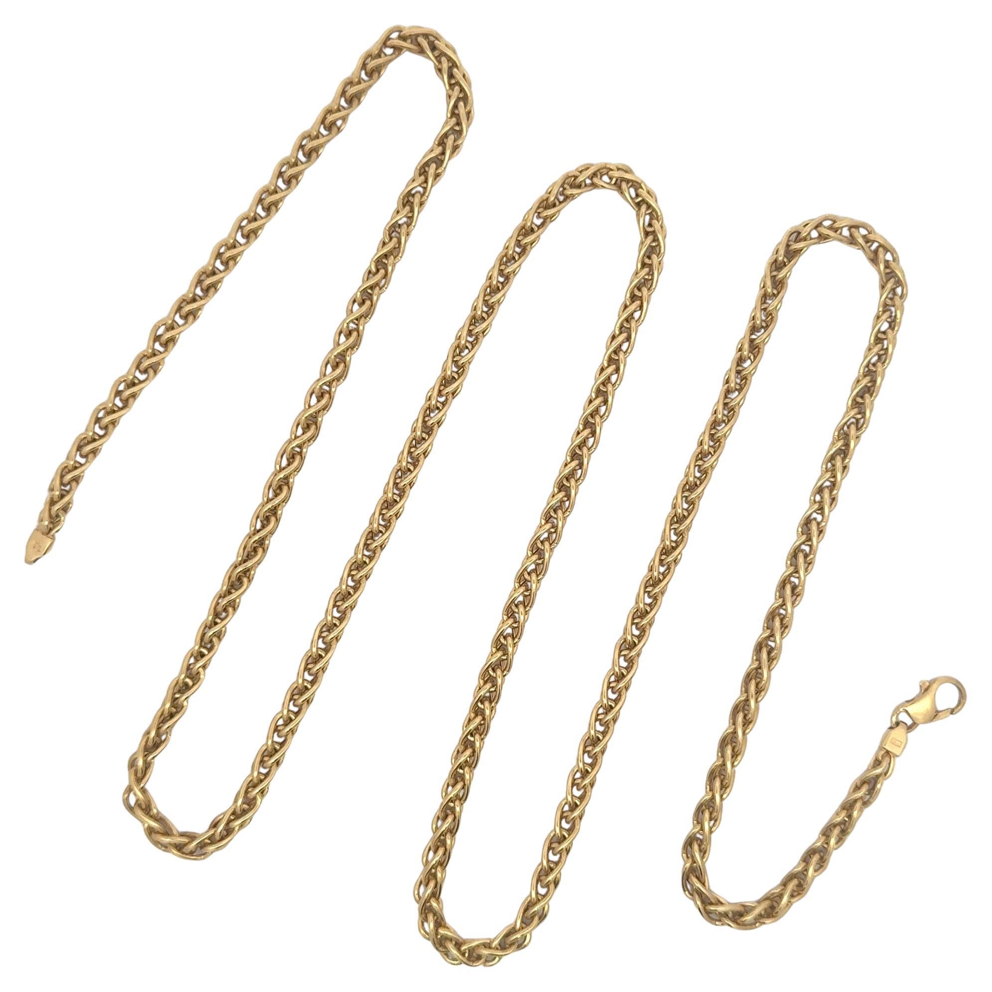 Long 14 Karat Yellow Gold Braided Necklace 30 Inches 20.3 Grams