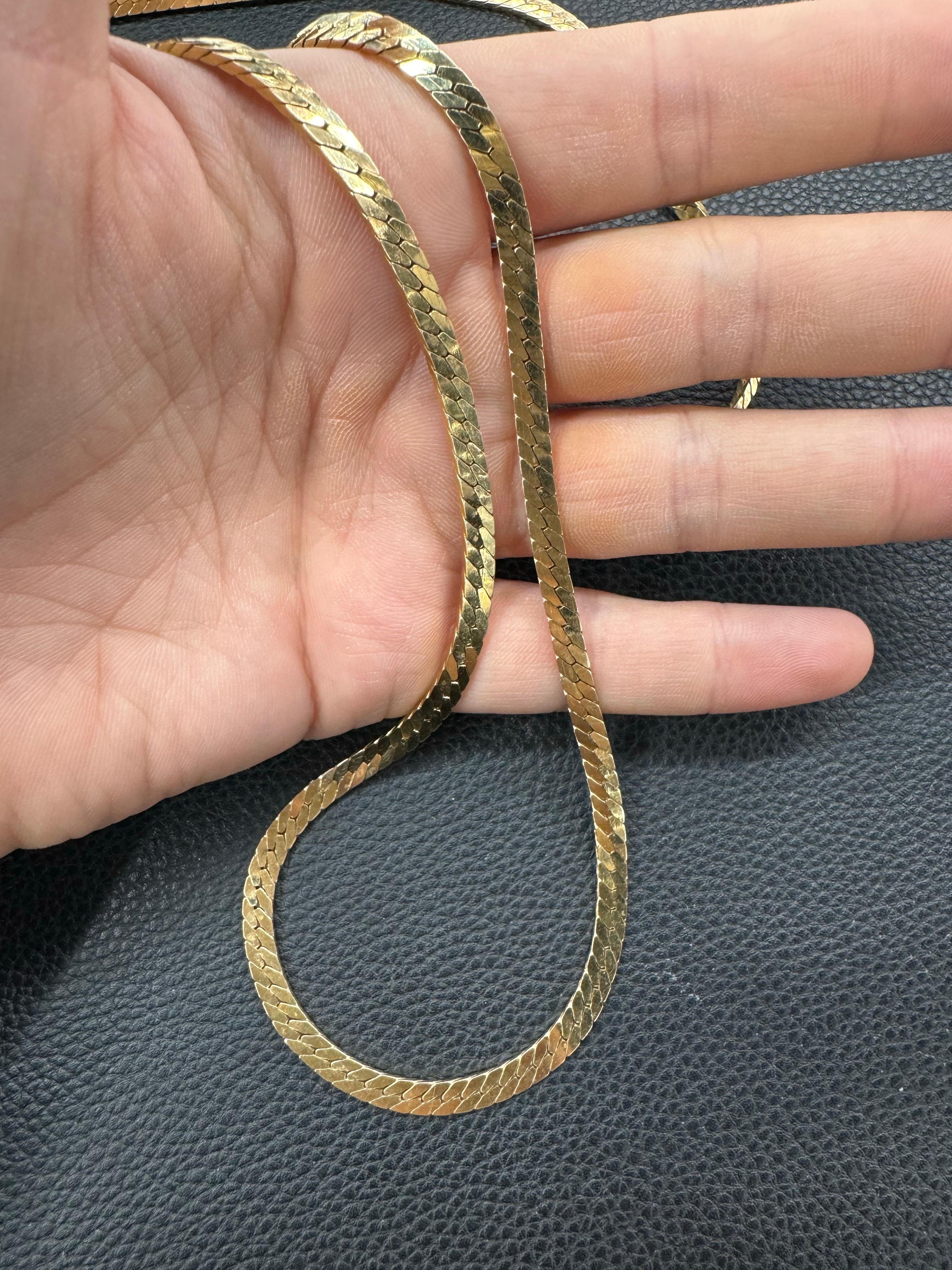 Contemporary Long 14 Karat Yellow Gold Herringbone Necklace 42.5 Grams 30 Inches 3.3 MM For Sale
