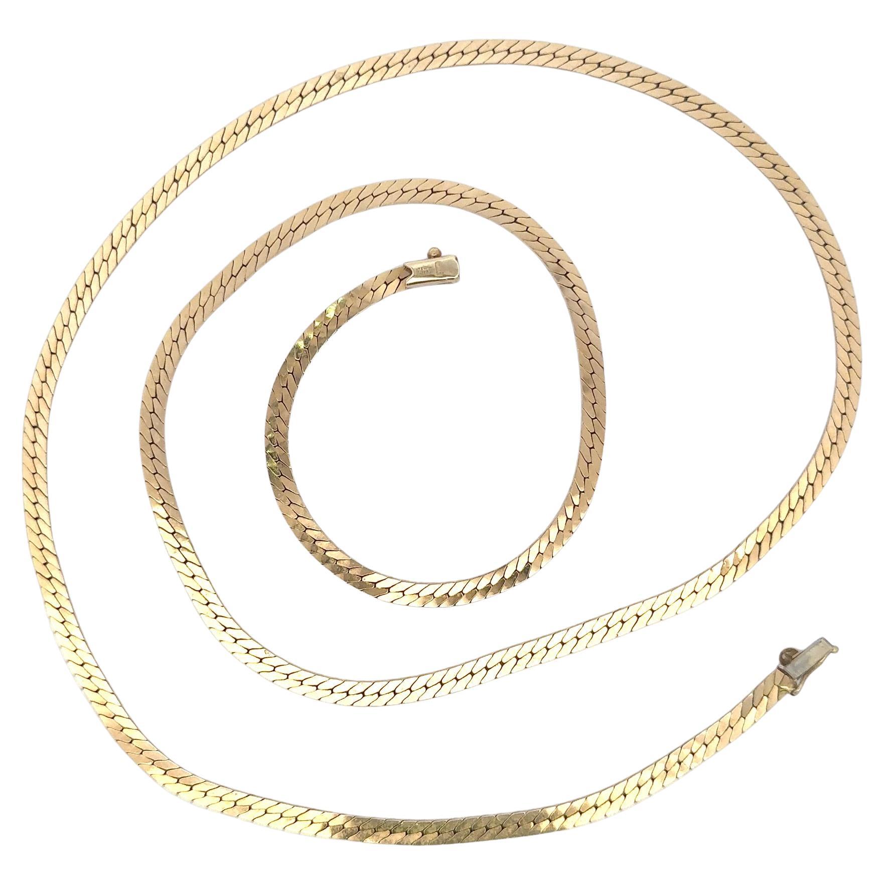 Women's or Men's Long 14 Karat Yellow Gold Herringbone Necklace 42.5 Grams 30 Inches 3.3 MM For Sale