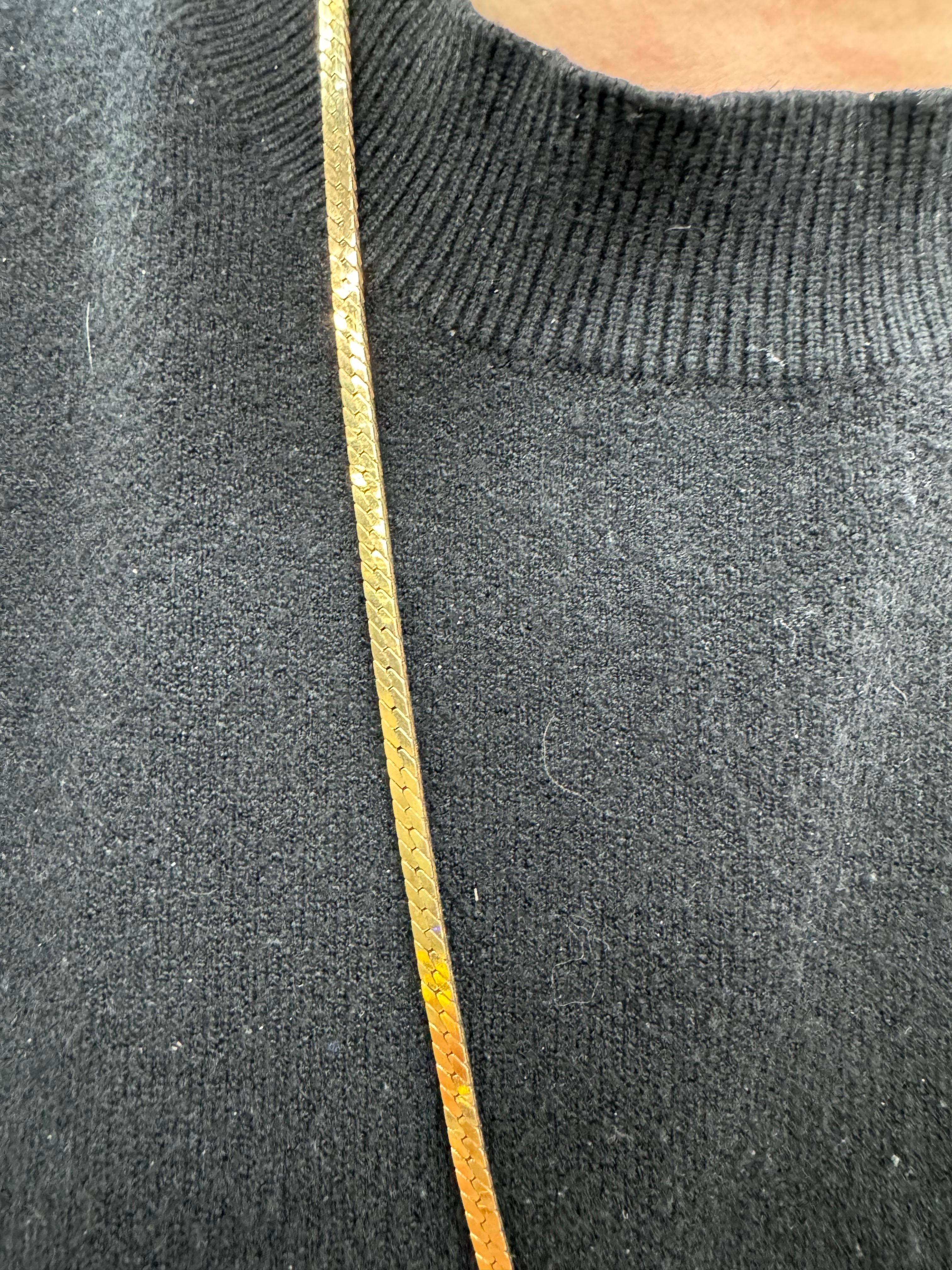 Long 14 Karat Yellow Gold Herringbone Necklace 42.5 Grams 30 Inches 3.3 MM For Sale 2