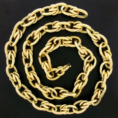 Long 14k Gold Polished Textured Oval Knotted Link Chain Statement Necklace