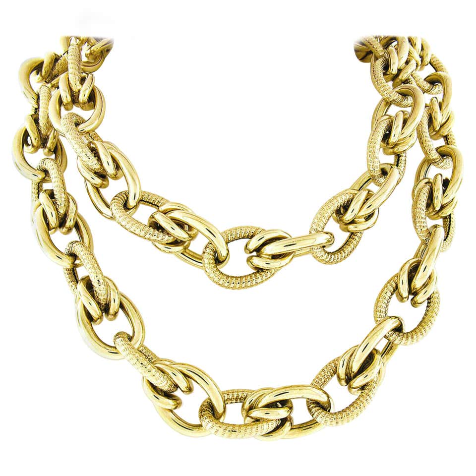 Looped Chain Antique Gold Chain Textured Double Loop Necklace For Sale at 1stDibs ...