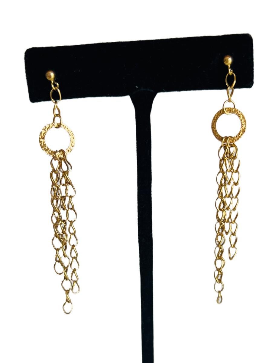 Lange 14k Italien Gelbgold-Ohrringe mit Kette und Quaste Damen