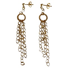 Lange 14k Italien Gelbgold-Ohrringe mit Kette und Quaste