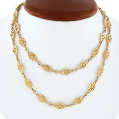 Long 14K Yellow Gold Detailed Textured Round Open Wheel Link Chain Necklace