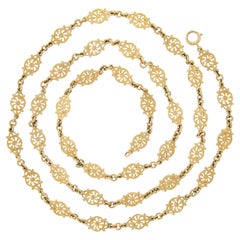 Long 14K Yellow Gold Detailed Textured Round Open Wheel Link Chain Necklace