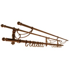 Long 16 Sliding Hook French Art Deco Brass Hat and Coat Rack