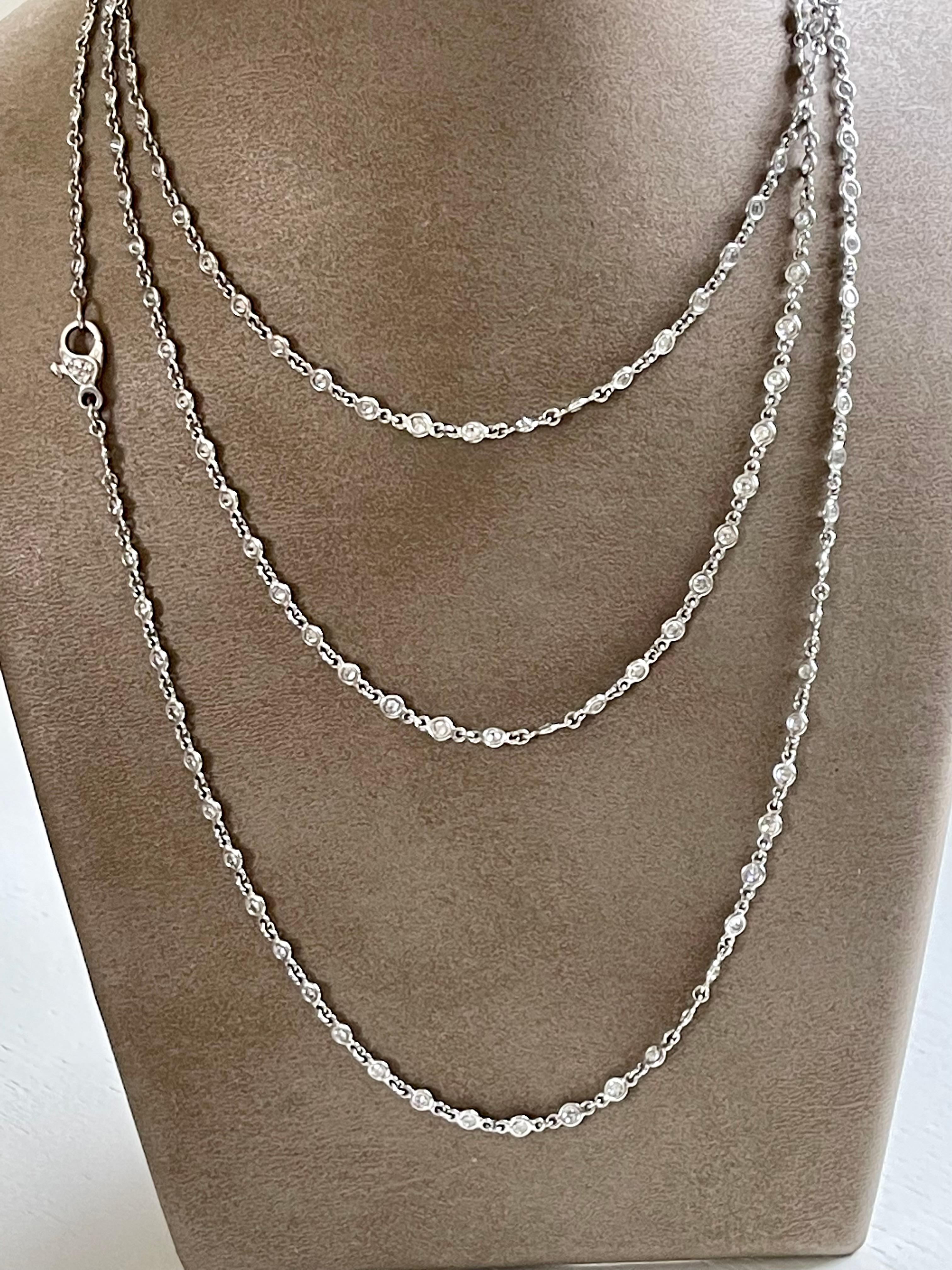 Fashion is subtle, effortless and elegant. If done right it should never go out of style and should be for every occasion. This diamonds by the yard necklace is exemplary of this. Featuring 169 diamonds each expertly bezel set in 18 K white Gold