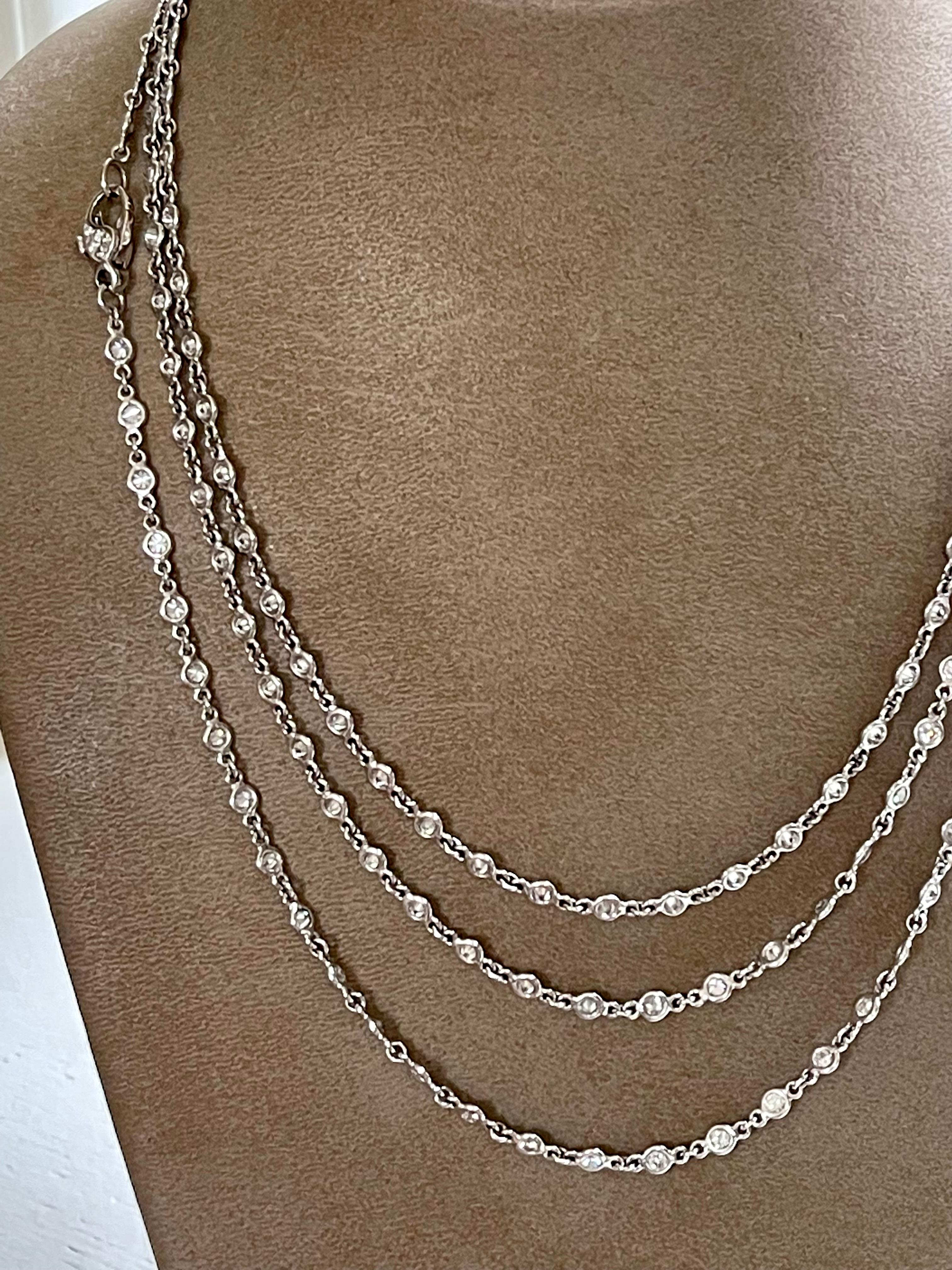 Contemporary Long 18 K White Gold Diamonds by the Yard Necklace For Sale