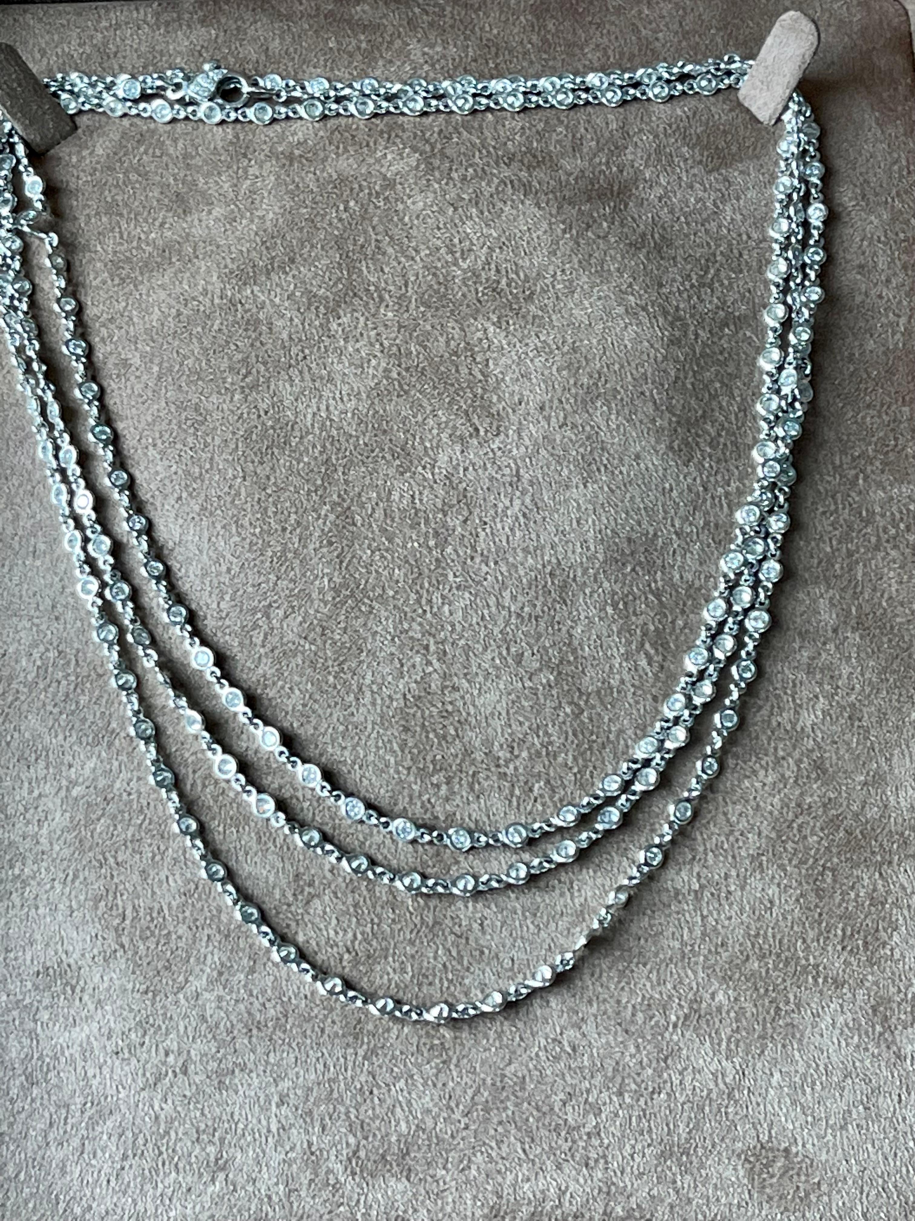 Brilliant Cut Long 18 K White Gold Diamonds by the Yard Necklace For Sale