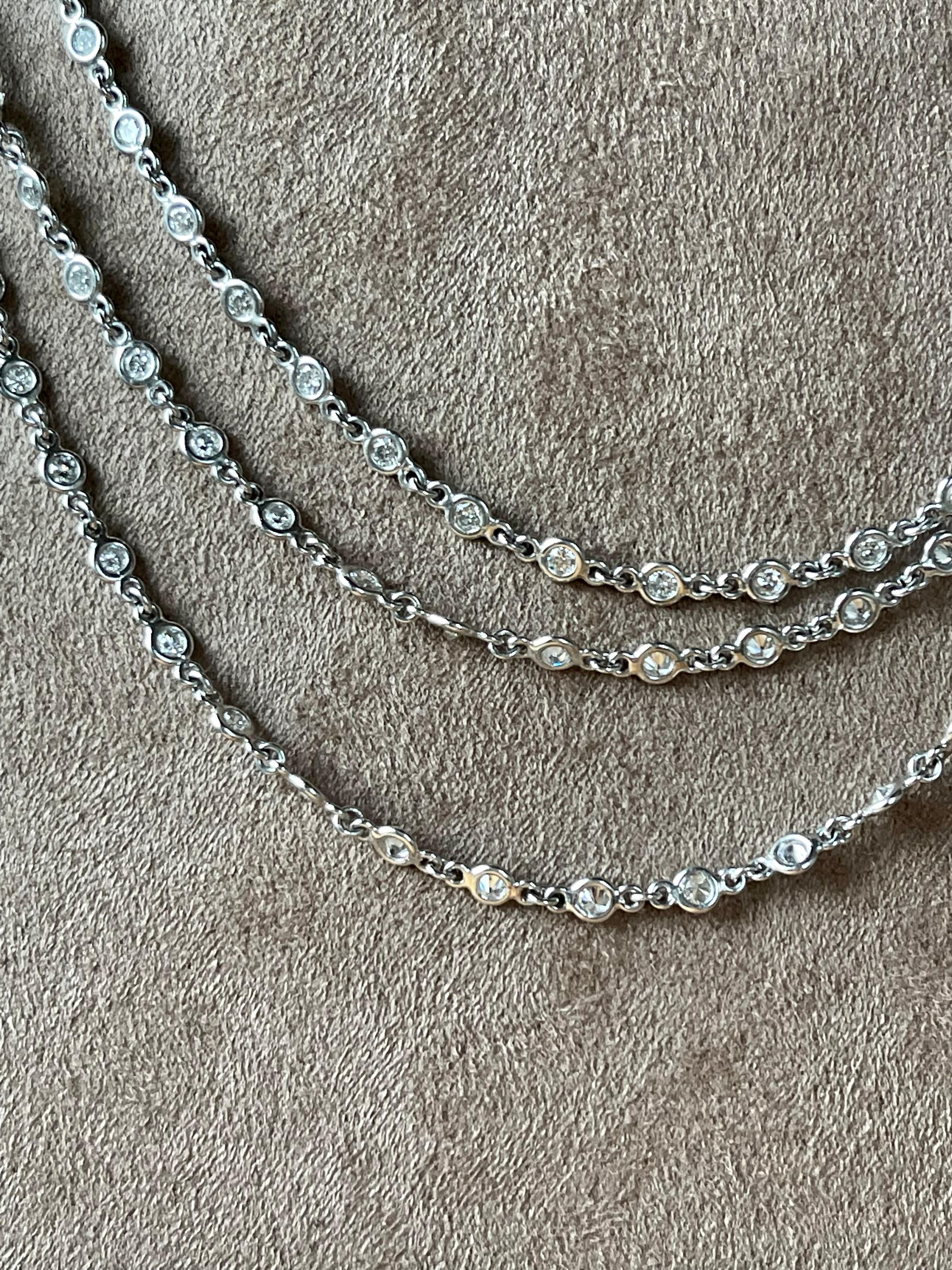 Women's or Men's Long 18 K White Gold Diamonds by the Yard Necklace For Sale