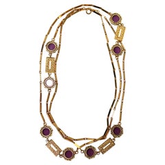 Long 18k Gold Plated Purple Chiclet Vintage Necklace