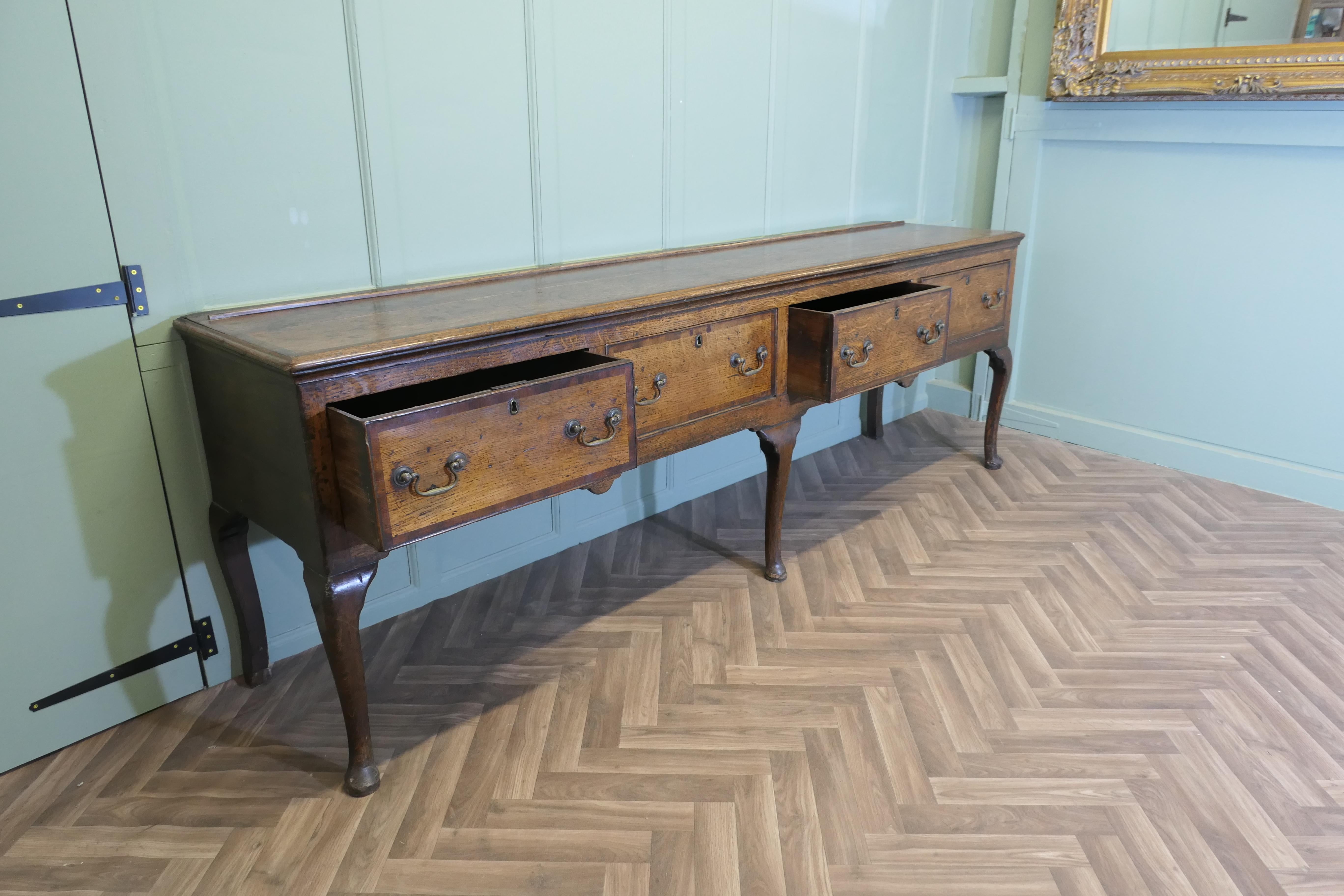 Mid-18th Century Long 18th Century Country Oak Dresser Base  A beautiful Country made Oak Dresser For Sale