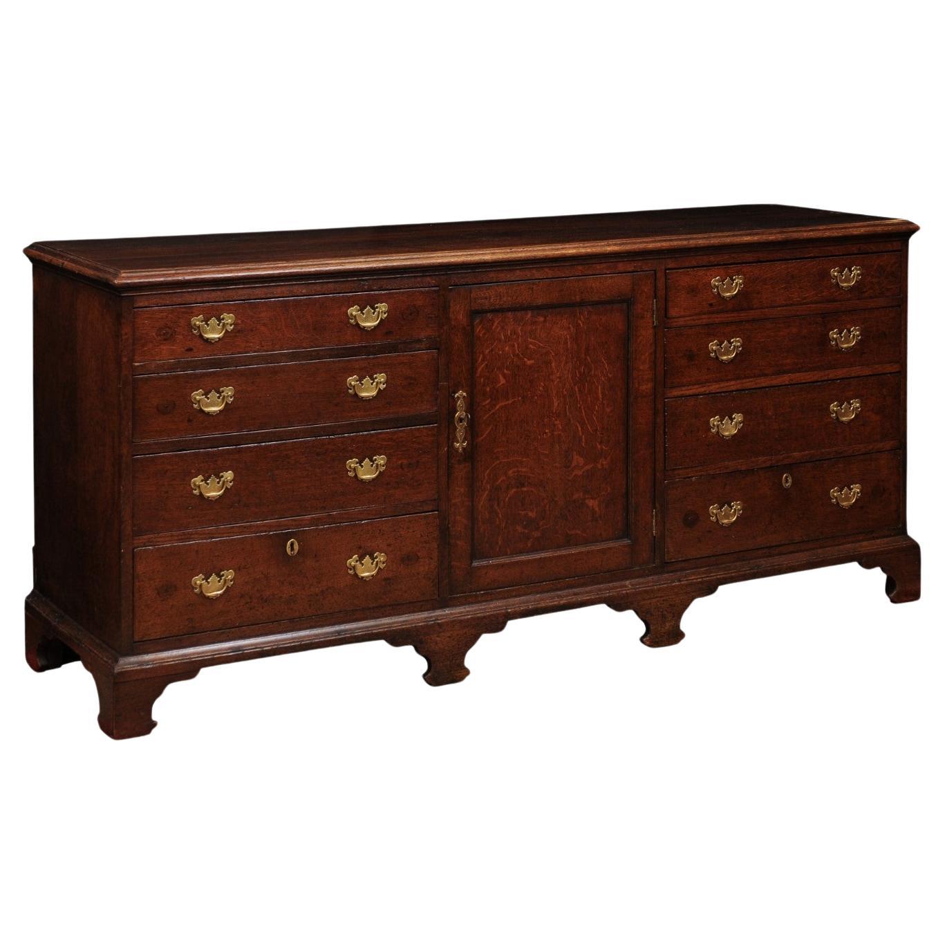 Long 18th Century English Oak Dresser Base / Server with 8 Drawers 
Cabinet