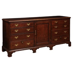 Long 18th Century English Oak Dresser Base / Server with 8 Drawers & Cabinet