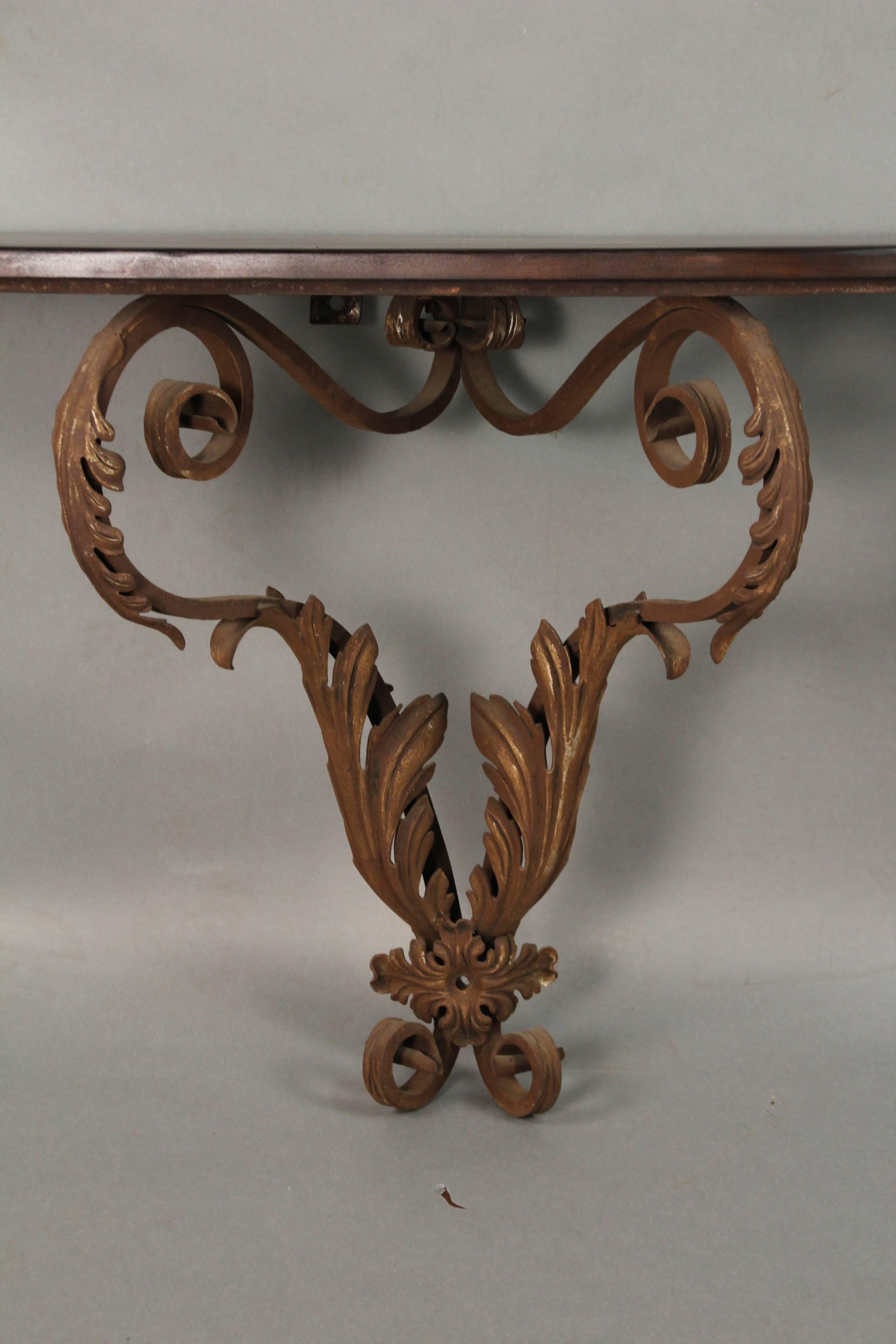 Spanish Colonial Long 1920s Wall-Mounted Iron and Wood Console