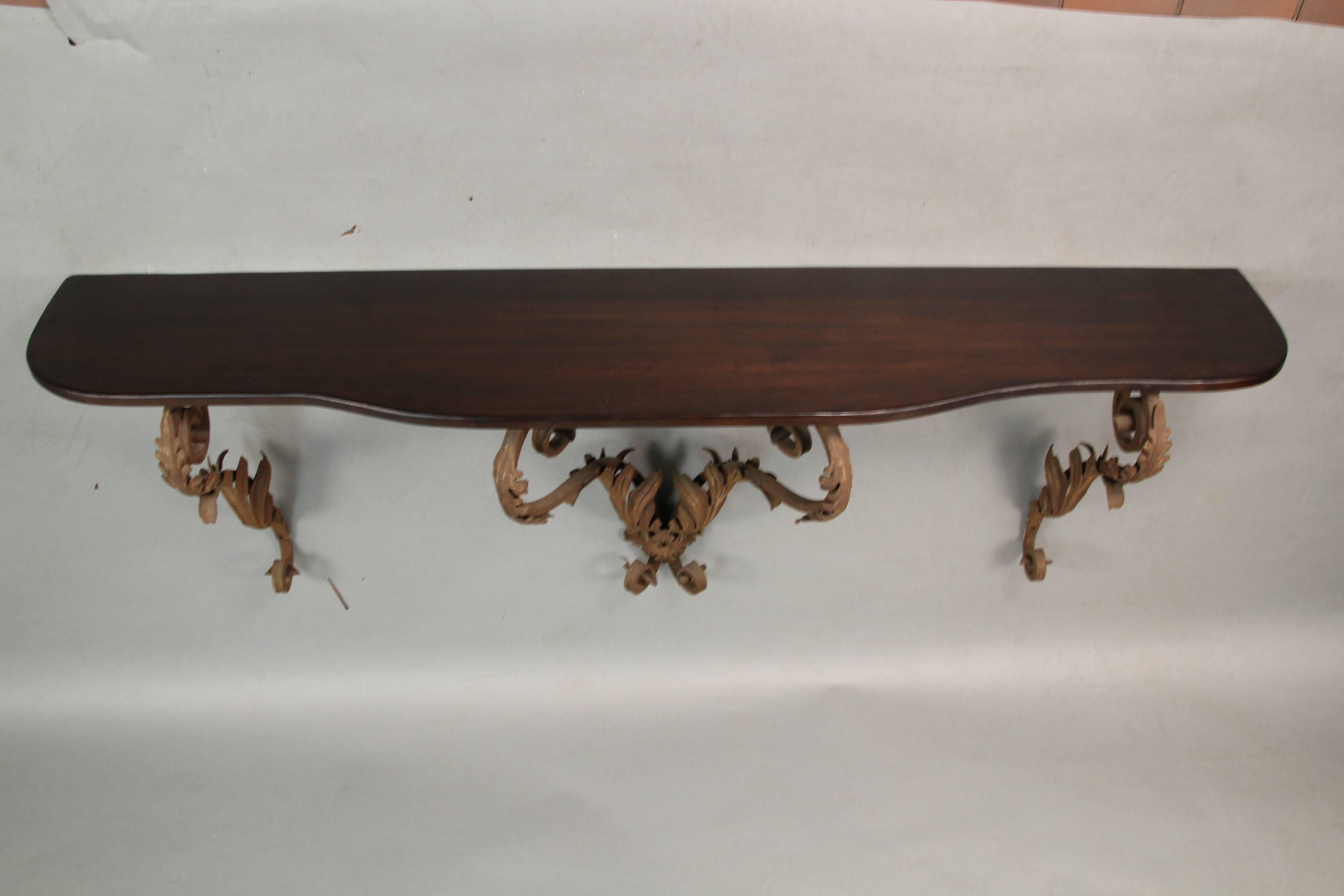 Long 1920s Wall-Mounted Iron and Wood Console In Good Condition In Pasadena, CA