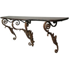 Long 1920s Wall-Mounted Iron and Wood Console