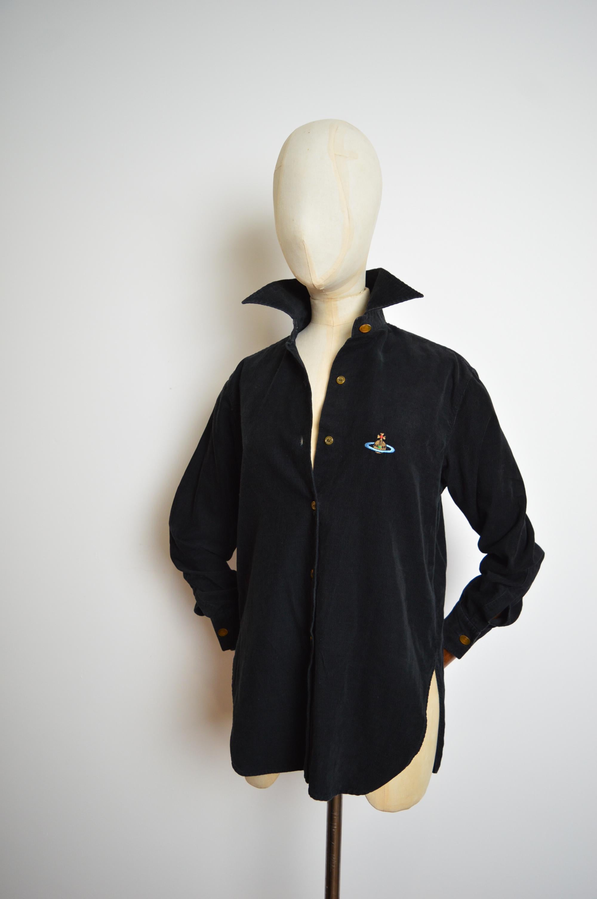 Long 1990's Vivienne Westwood Black Corduroy High Collar Orb Shirt - Chemise en vente 5