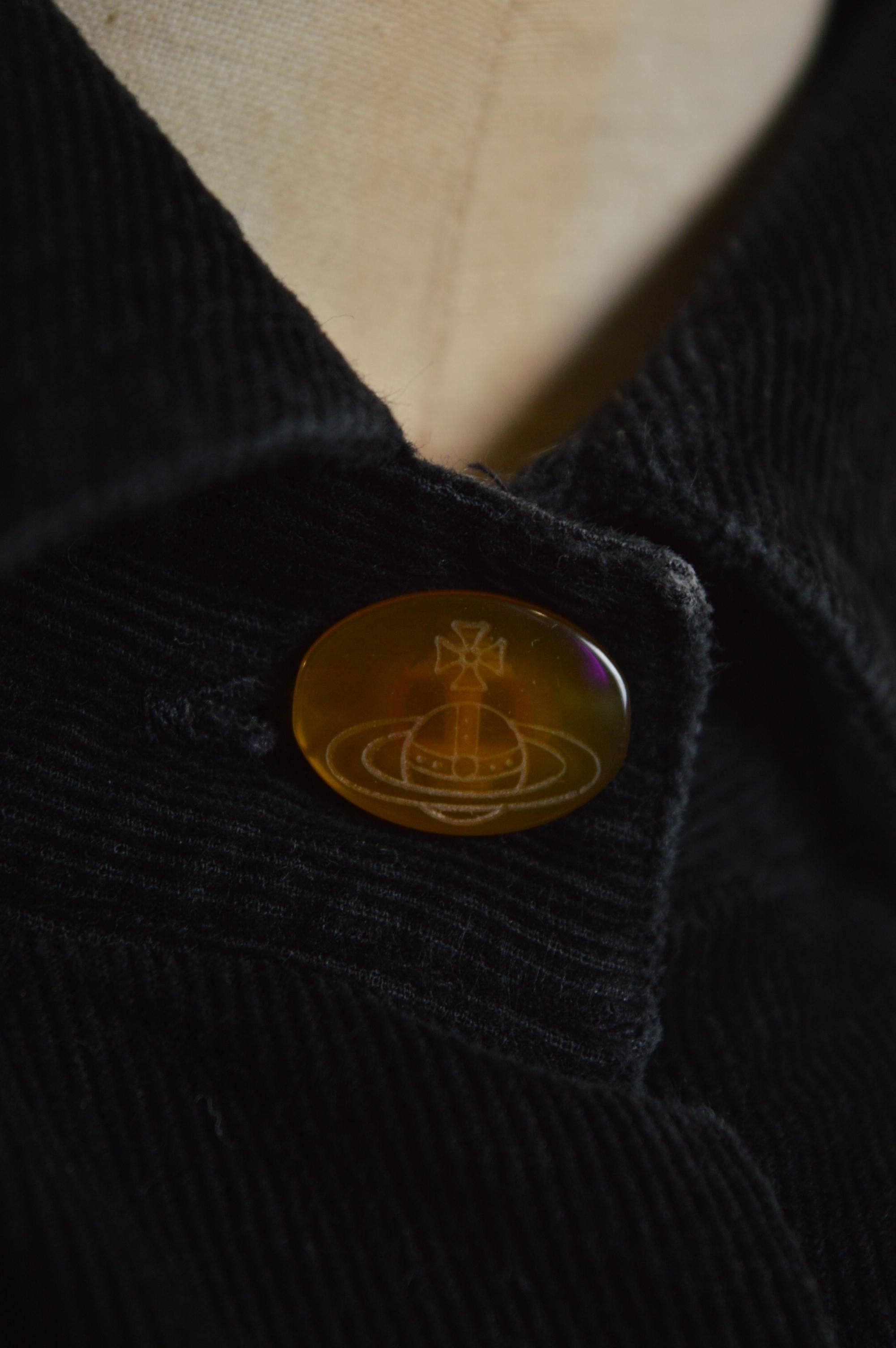 Long 1990's Vivienne Westwood Black Corduroy High Collar Orb Shirt - Chemise en vente 7