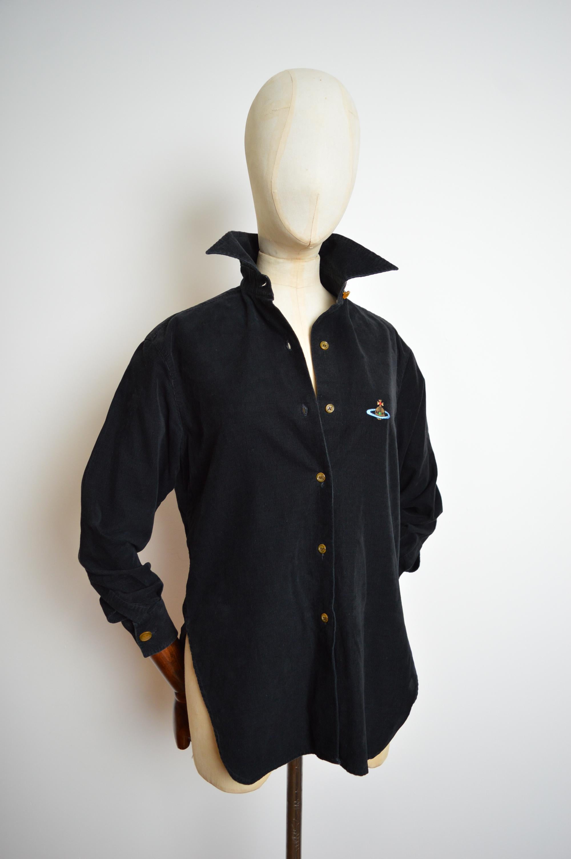 Long 1990's Vivienne Westwood Black Corduroy High Collar Orb Shirt - Chemise en vente 10
